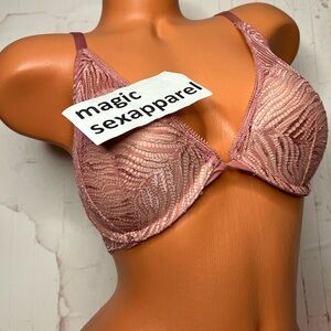 VS 32DDD LUXE PUSH-UP BRA PLUNGE BRA ZEBRA LACE MESH PINK
